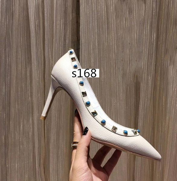 designer new lady rivet heels, pointed leather banquet dress heels size 39, Black 
designer new lady rivet heels, pointed leather banquet dress heels size 39, Black