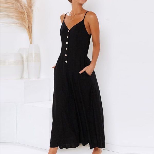 women summer loose button down sling camis long jumpsuits ladies sleeveless overalls rompers wide leg pants overol mujer 1#, Black;white
women summer loose button down sling camis long jumpsuits ladies sleeveless overalls rompers wide leg pants overol mujer 1#, Black;white