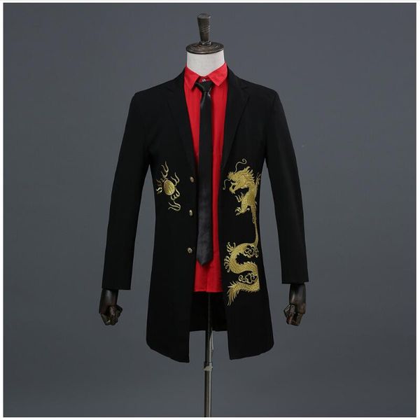men's long jacket golden dragon embroidered trench coat grooms groomsmen wedding dress stage performance costume, Tan;black
men's long jacket golden dragon embroidered trench coat grooms groomsmen wedding dress stage performance costume, Tan;black