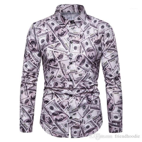 long sleeve turn down collar shirts designer costumes mens apparel all dollar print mens casual shirts, White;black
long sleeve turn down collar shirts designer costumes mens apparel all dollar print mens casual shirts, White;black