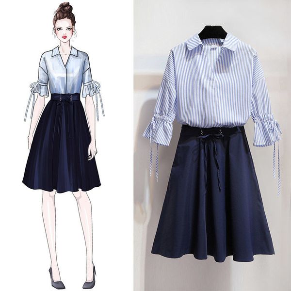 summer women strip shirt ruffles sleeve sets female loose bow drawstring 2 piece suit lady chiffon shirt solid skirt sets z100, White
summer women strip shirt ruffles sleeve sets female loose bow drawstring 2 piece suit lady chiffon shirt solid skirt sets z100, White