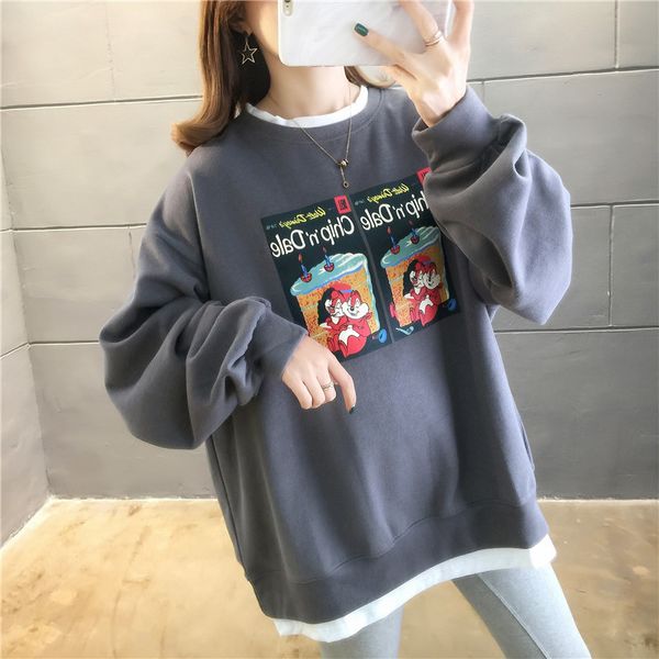 spring and autumn 2020 new korean printing cartoon fake two loose round-neck large size women's thin style hoodies, Black
spring and autumn 2020 new korean printing cartoon fake two loose round-neck large size women's thin style hoodies, Black