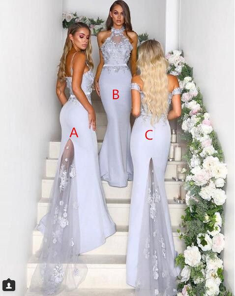 mermaid off shouler purple bridesmaid dresses long different styles same color 2019 new high neck wedding guest party prom dress 2019, White;pink 
mermaid off shouler purple bridesmaid dresses long different styles same color 2019 new high neck wedding guest party prom dress 2019, White;pink