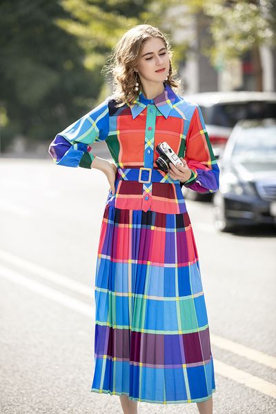 2020 spring summer long sleeve lapel neck plaid print milan runway dress designer dress brand same style dress 12-22.11, Black
2020 spring summer long sleeve lapel neck plaid print milan runway dress designer dress brand same style dress 12-22.11, Black