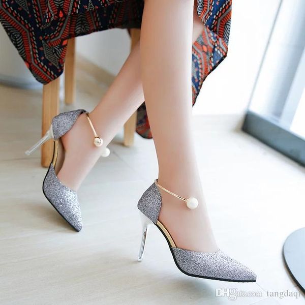 2019 spring pearl new word buckle korean version of pointy high heels silver middle heel gold bridesmaid shoes, Black
2019 spring pearl new word buckle korean version of pointy high heels silver middle heel gold bridesmaid shoes, Black