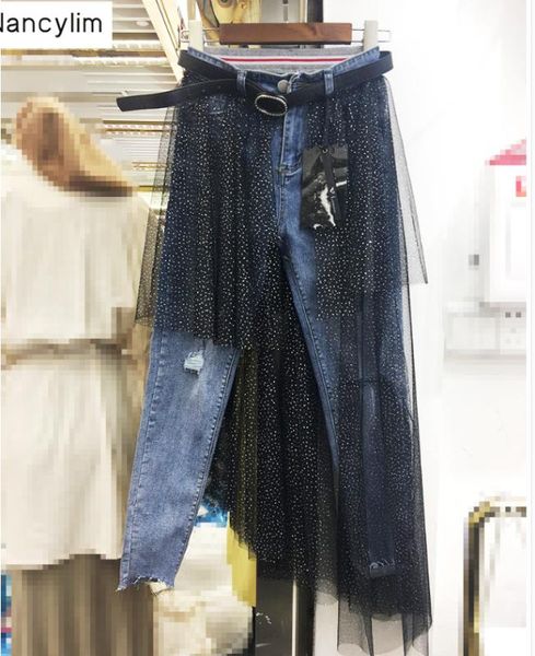 summer autumn new women dot mesh splicing holes jeans female lady elasticity 9 minutes pencil jeans denim pants student nancylim, Blue
summer autumn new women dot mesh splicing holes jeans female lady elasticity 9 minutes pencil jeans denim pants student nancylim, Blue