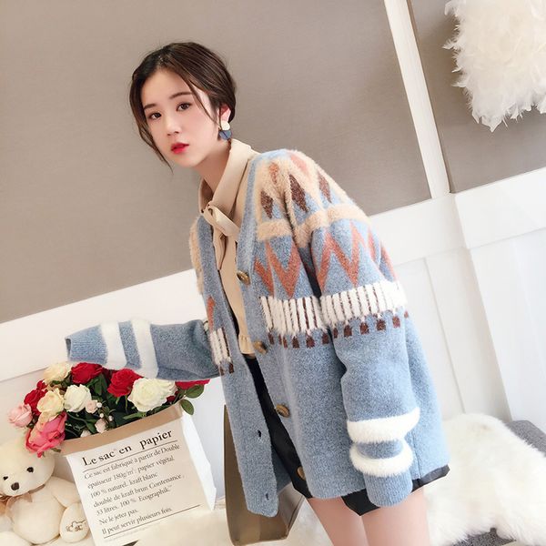 2019 autumn winter women loose sweater female all-match thicken cardigan outwear jackets, White
2019 autumn winter women loose sweater female all-match thicken cardigan outwear jackets, White