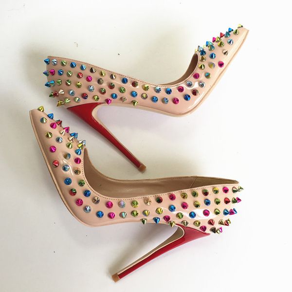 2019s fashion women lady spikes nude patent leather poined toes high heeled heels shoes stiletto heel shoes pump 12cm 10cm 8cm