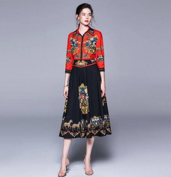summer new french dress court printing shirt long skirt high-end european and american women's clothing, White;black
summer new french dress court printing shirt long skirt high-end european and american women's clothing, White;black