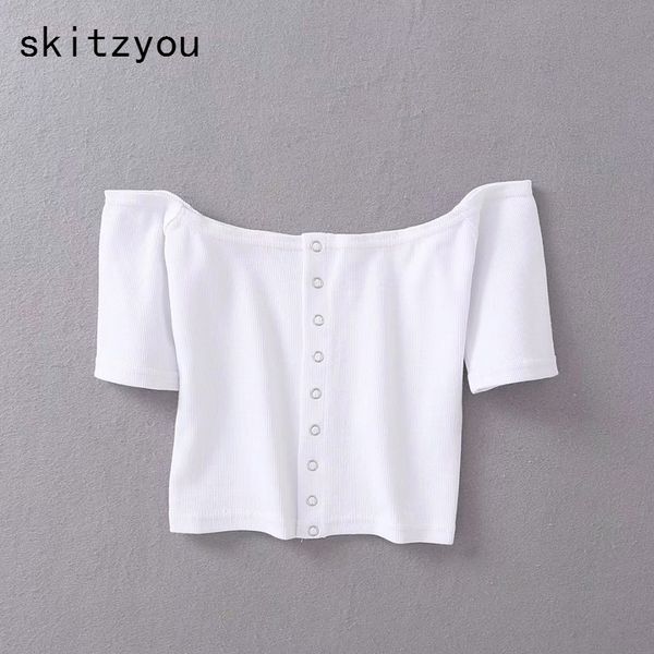 women's t-shirt skitzyou women sumer cotton crop button front white elastic slim slash neck short tees black off shoulder cropped
women's t-shirt skitzyou women sumer cotton crop button front white elastic slim slash neck short tees black off shoulder cropped
