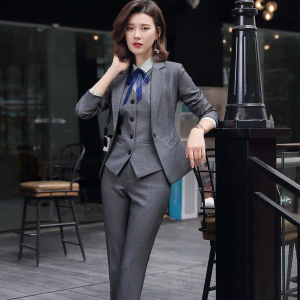 women's suits & blazers office lady 3 piece set women formal work wear pant suit uniform designs single button black gray blazer jacket, White;black
women's suits & blazers office lady 3 piece set women formal work wear pant suit uniform designs single button black gray blazer jacket, White;black