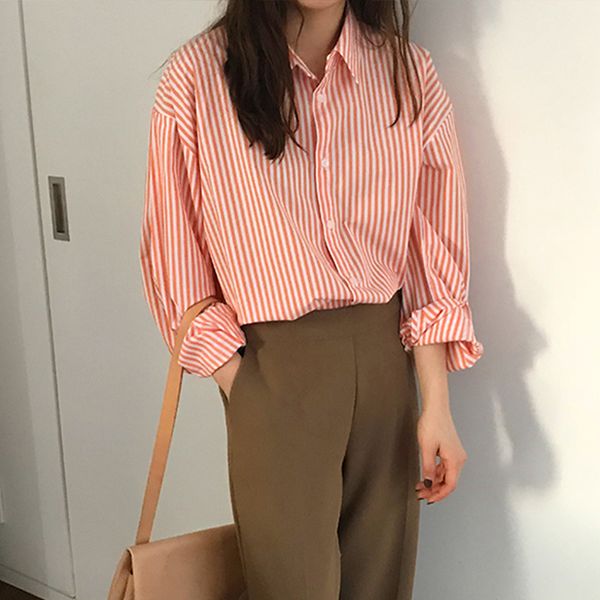 2020 new women's spring summer loose casual stripe shirt fashion single breasted blouse sweet office lady clothes, White
2020 new women's spring summer loose casual stripe shirt fashion single breasted blouse sweet office lady clothes, White