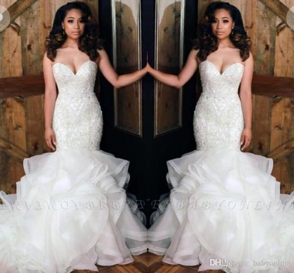 new gorgeous mermaid wedding dresses sweetheart cascading ruffles appliques sequins long wedding dress bridal gowns vestidos de novia, White
new gorgeous mermaid wedding dresses sweetheart cascading ruffles appliques sequins long wedding dress bridal gowns vestidos de novia, White