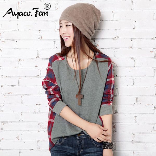 patchwork female shirt 2019 spring summer new o-neck full sleeve plaid t-shirts casual loose lady tees thin women clothing, Black 
patchwork female shirt 2019 spring summer new o-neck full sleeve plaid t-shirts casual loose lady tees thin women clothing, Black