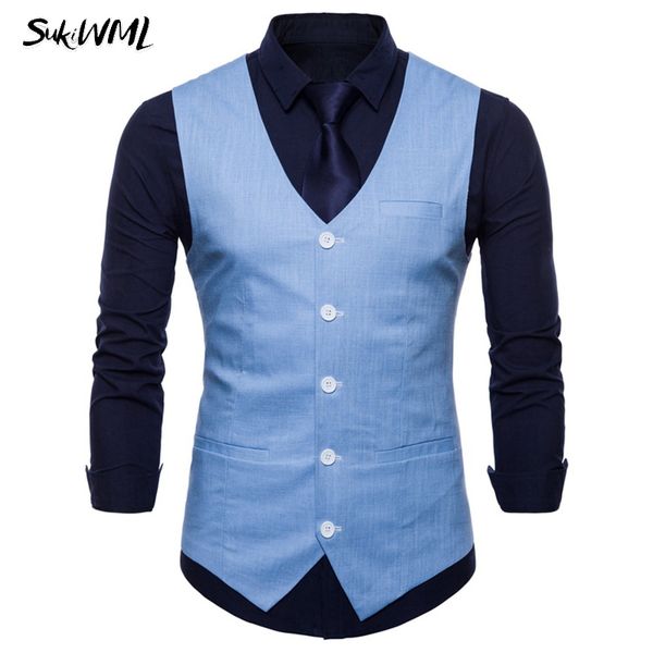 sukiwml 9 color mens suit vest 2018 sleeveless male waistcoat slim fit business wedding colete masculino social gilet costume, Black;white
sukiwml 9 color mens suit vest 2018 sleeveless male waistcoat slim fit business wedding colete masculino social gilet costume, Black;white
