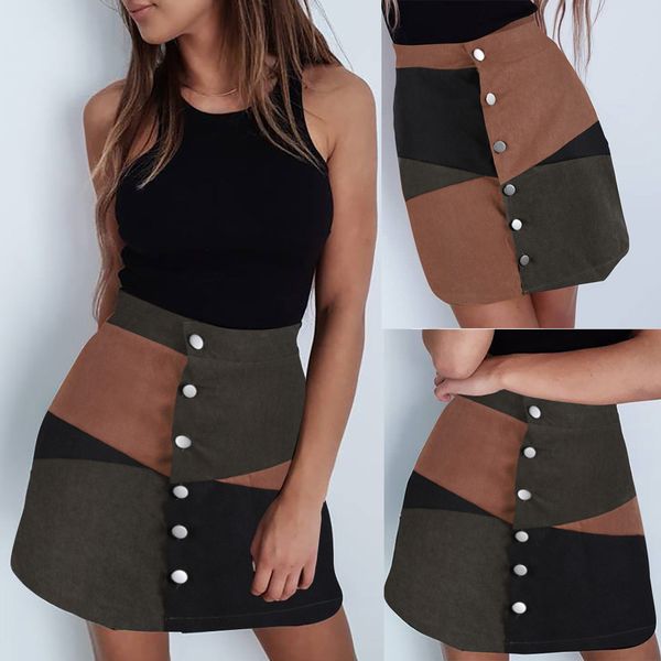 2019 fashion women casual botton a-line skirt patchwork color block short mini skirt 21#, Black
2019 fashion women casual botton a-line skirt patchwork color block short mini skirt 21#, Black