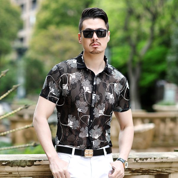 сексуальные рубашки для мужчин прозрачные рубашки 4xl плюс размер одежды see through summer mens цветочный принт шелковая одежда 2020, White;black 
сексуальные рубашки для мужчин прозрачные рубашки 4xl плюс размер одежды see through summer mens цветочный принт шелковая одежда 2020, White;black