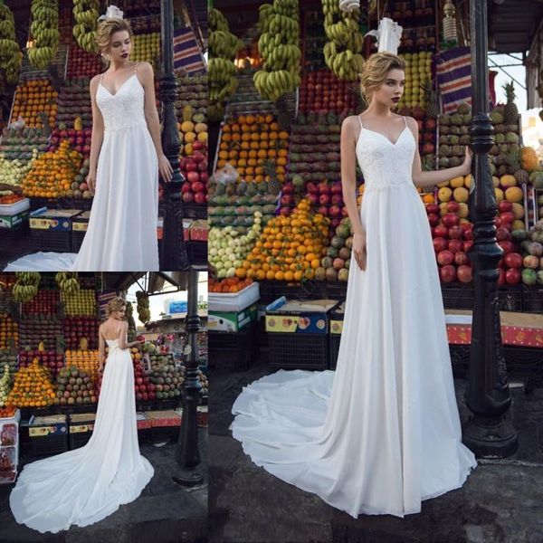 brand 2019 new boho wedding dresses spaghetti chiffon bridal gowns lace appliques sweep train backless beach wedding dress custom, White
brand 2019 new boho wedding dresses spaghetti chiffon bridal gowns lace appliques sweep train backless beach wedding dress custom, White