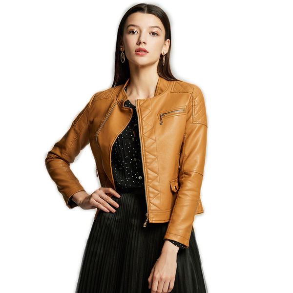 women's spring clothing faux leathe outerwear coats fashion motorcycle vintage leather bombe garments zipper long sleeve fitted jacket, Black
women's spring clothing faux leathe outerwear coats fashion motorcycle vintage leather bombe garments zipper long sleeve fitted jacket, Black