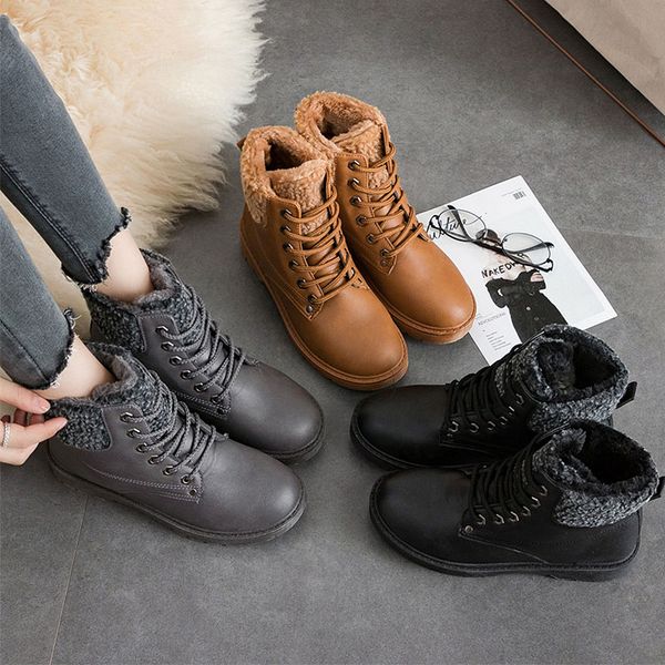 women lace up short plush warm pu leather ankle boots woman chunky heels casual femanle shoes ladies non slip classic boots new, Black
women lace up short plush warm pu leather ankle boots woman chunky heels casual femanle shoes ladies non slip classic boots new, Black