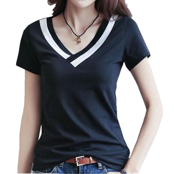 summer women's t-shirt casual stitching female v-neck striped short-sleeved shirt cotton harajuku style women's clothing, White
summer women's t-shirt casual stitching female v-neck striped short-sleeved shirt cotton harajuku style women's clothing, White