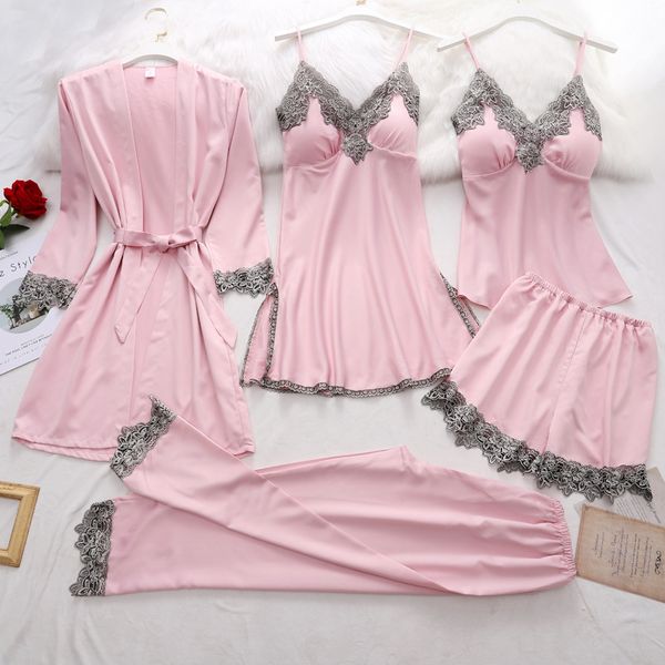 women pink 5pcs nighty&robe suit summer pajamas suit satin kimono bathrobe gown nightdress silky lace sleep set nightwear, Black;red
women pink 5pcs nighty&robe suit summer pajamas suit satin kimono bathrobe gown nightdress silky lace sleep set nightwear, Black;red