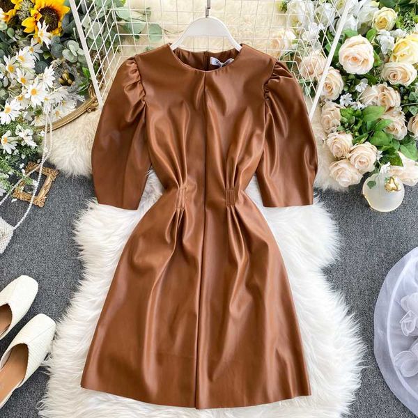 ruff sleeve women dress elegant chic vintage pu leather dress black dresses korean retro spring summer ladies dresses, Black;gray
ruff sleeve women dress elegant chic vintage pu leather dress black dresses korean retro spring summer ladies dresses, Black;gray