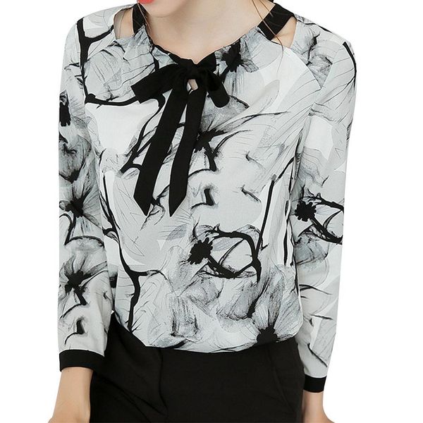 women blouse ladies elegant ink painting printing bowknot long sleeve chiffon blouse shirt, White
women blouse ladies elegant ink painting printing bowknot long sleeve chiffon blouse shirt, White