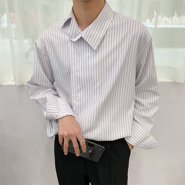 men vintage fashion new long sleeve crooked collar stripe casual loose shirt male streetwear hip hop party dress shirts, White;black
men vintage fashion new long sleeve crooked collar stripe casual loose shirt male streetwear hip hop party dress shirts, White;black