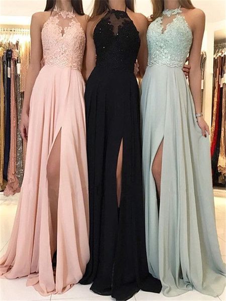 selling pink halter long evening dress backless high split lace chiffon occasion dresses 2020 custom made prom gowns, White;black
selling pink halter long evening dress backless high split lace chiffon occasion dresses 2020 custom made prom gowns, White;black