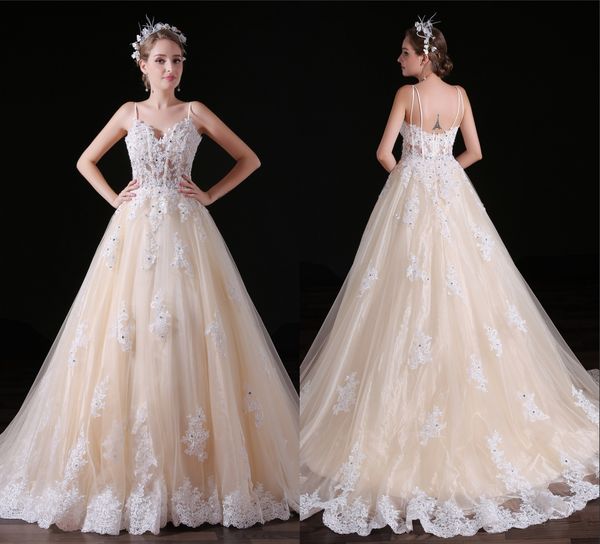 straps a line wedding dresses lace sleeveless v neck champagne plique tull illusion bridal dresses wedding gowns, White
straps a line wedding dresses lace sleeveless v neck champagne plique tull illusion bridal dresses wedding gowns, White