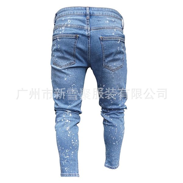 europe and america selling new style men's jeans snowflake point elasticity casual with holes skinny trousers, Blue
europe and america selling new style men's jeans snowflake point elasticity casual with holes skinny trousers, Blue