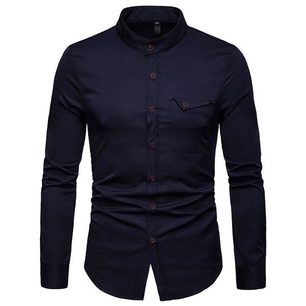 men's shirt white mandarin collar shirt men 2019 spring new slim long sleeve mens business casual dress shirts, White;black
men's shirt white mandarin collar shirt men 2019 spring new slim long sleeve mens business casual dress shirts, White;black