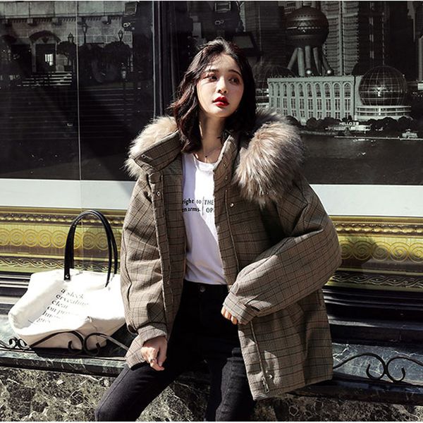 women winter thick parka 2019 plaid cotton coat casual fur collar hooded jacket korean style outwear casual zipper jacket, Black
women winter thick parka 2019 plaid cotton coat casual fur collar hooded jacket korean style outwear casual zipper jacket, Black