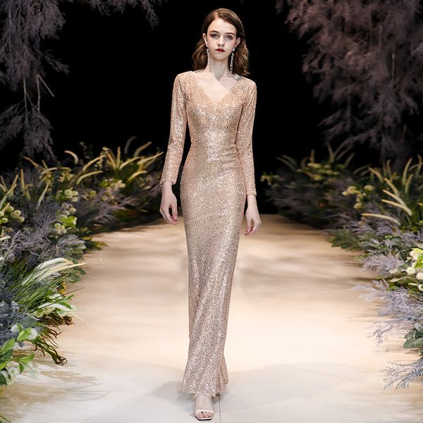 v-neck rose gold sequined evening dresses long sleeves mermaid long party gown vestido de festa luxury qipao dress, Red
v-neck rose gold sequined evening dresses long sleeves mermaid long party gown vestido de festa luxury qipao dress, Red