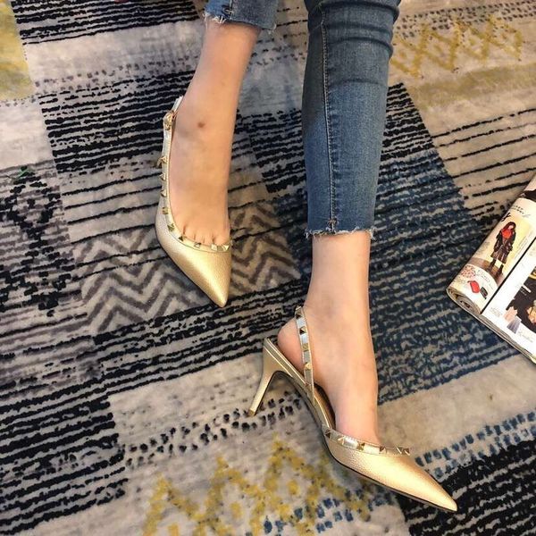 fashion women sandals gold real leather studded spikes ankle-wrap strass point toe strappy slingback high heels sandals, Black
fashion women sandals gold real leather studded spikes ankle-wrap strass point toe strappy slingback high heels sandals, Black