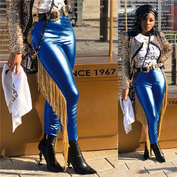 womens designer pu pants with tassel panelled fashion solid color skinny pencil pants street style womens trousers, Blue
womens designer pu pants with tassel panelled fashion solid color skinny pencil pants street style womens trousers, Blue