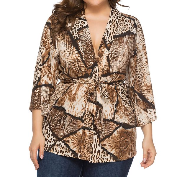 stylish snake print loose blouse plus size 5xl long sleeve o neck blouse female casual pleated blusas, White 
stylish snake print loose blouse plus size 5xl long sleeve o neck blouse female casual pleated blusas, White