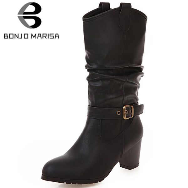 bonjomarisa female western mid calf boots high heels pointed toe winter boots women buckle fashion pleated shoes woman, Black
bonjomarisa female western mid calf boots high heels pointed toe winter boots women buckle fashion pleated shoes woman, Black