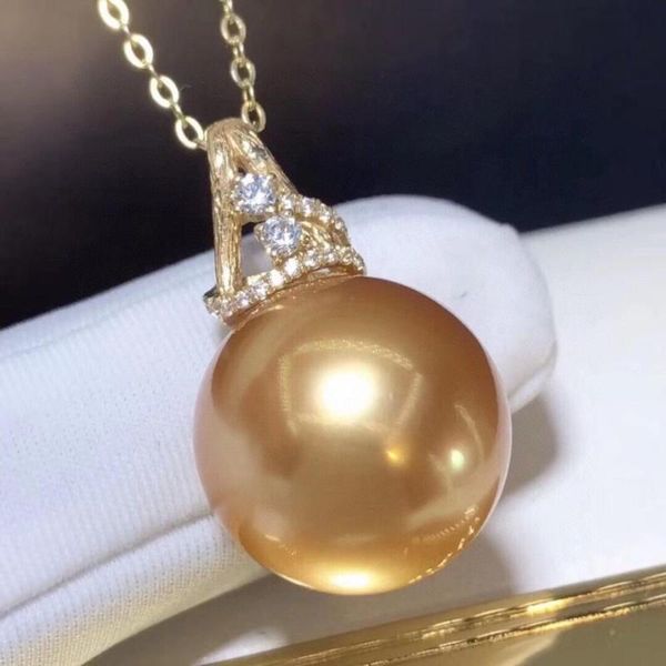 d530 pearl pendant fine jewelry solid 18k gold round 13-14mm nature sea water golden pearls pendants necklaces for women present, Silver
d530 pearl pendant fine jewelry solid 18k gold round 13-14mm nature sea water golden pearls pendants necklaces for women present, Silver