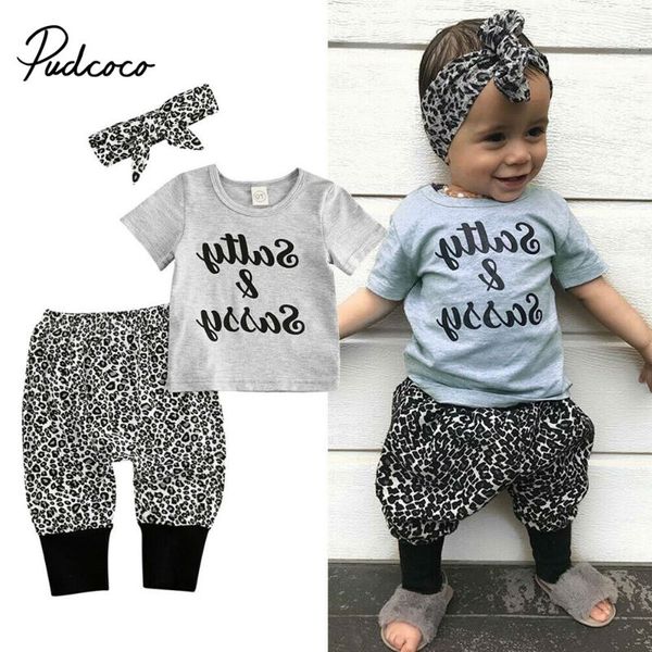 3pcs newborn infant baby set toddler girl leopard print clothes gray short sleeve + pants + headband outfits baby clothing, White 
3pcs newborn infant baby set toddler girl leopard print clothes gray short sleeve + pants + headband outfits baby clothing, White
