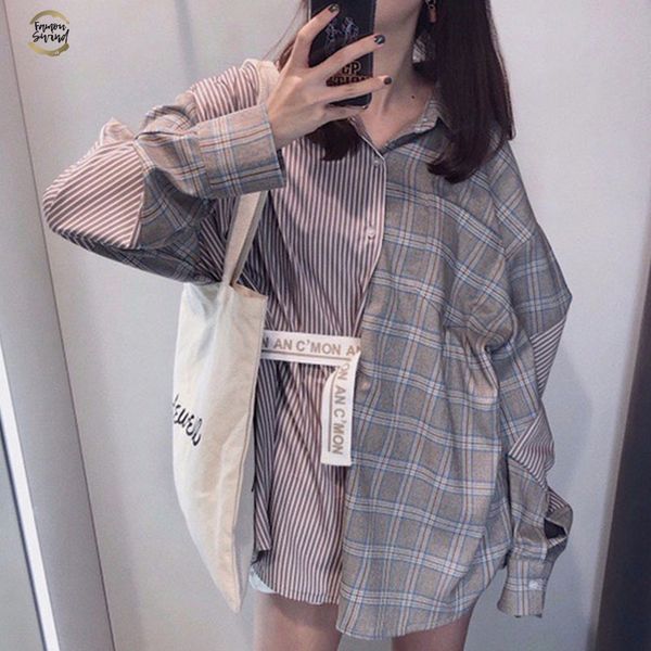 2019 new summer fashion tide plaid patchwork striped turn down collar long sleeve short sleeve loose casual woman shirt sc085, White
2019 new summer fashion tide plaid patchwork striped turn down collar long sleeve short sleeve loose casual woman shirt sc085, White