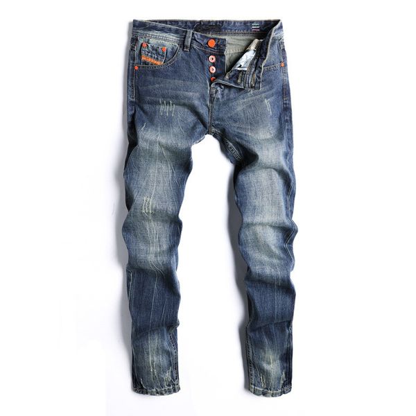 men's jeans mens fashion pencil pants retro blue denim cloth orange button bleached washed slim trousers ripped distressed motorcycle
men's jeans mens fashion pencil pants retro blue denim cloth orange button bleached washed slim trousers ripped distressed motorcycle