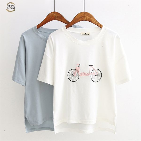 woman summer style kawaii short sleeve o-neck t-shirt bicycle embroidery tees womens cotton t-shirt drop shipping, White
woman summer style kawaii short sleeve o-neck t-shirt bicycle embroidery tees womens cotton t-shirt drop shipping, White