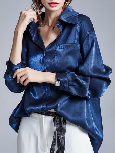 spring 2020 new casual western fashion long sleeve jacket languid european goods light satin shirt drape feeling, White
spring 2020 new casual western fashion long sleeve jacket languid european goods light satin shirt drape feeling, White