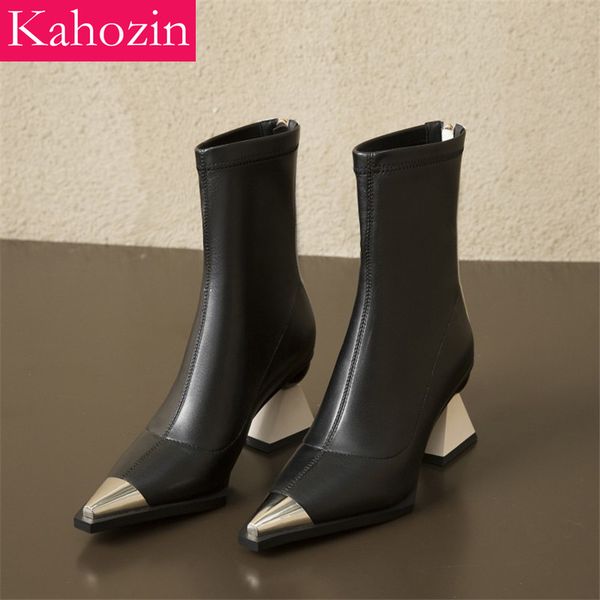 kahozin shoes women designers high heel ankle boot shoe heels 7cm bizarre heel first layer cowhide vamp pointed toe zip, Black
kahozin shoes women designers high heel ankle boot shoe heels 7cm bizarre heel first layer cowhide vamp pointed toe zip, Black