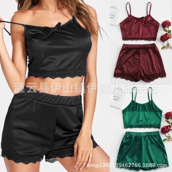 women satin silk lace v-neck camisole shorts lingerie pajamas sleepwear set s-3xl, Black;red
women satin silk lace v-neck camisole shorts lingerie pajamas sleepwear set s-3xl, Black;red
