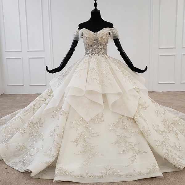 melbourne luxury wedding dress shining sequins sweetheart off shoulder beaded with train wedding gowns exposed boning bridal gown, White
melbourne luxury wedding dress shining sequins sweetheart off shoulder beaded with train wedding gowns exposed boning bridal gown, White