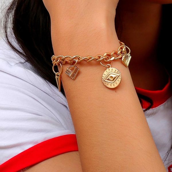 jouval personality gold evil eye coin lock rivet charm bracelets bangles for women punk thick chain bracelet female jewelry 0345, Golden;silver
jouval personality gold evil eye coin lock rivet charm bracelets bangles for women punk thick chain bracelet female jewelry 0345, Golden;silver