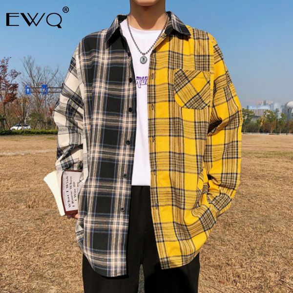 ewq / korean plaid shirts for men 2019 fashion patchwork long sleeve casual shirt hip hop streetwear man blouse big size 9a375, White;black
ewq / korean plaid shirts for men 2019 fashion patchwork long sleeve casual shirt hip hop streetwear man blouse big size 9a375, White;black